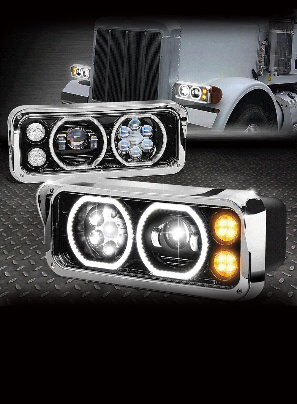 Universal LED Projector Headlight Assembly with Glow Position Halos & Marker LEDs – Chrome (Right)